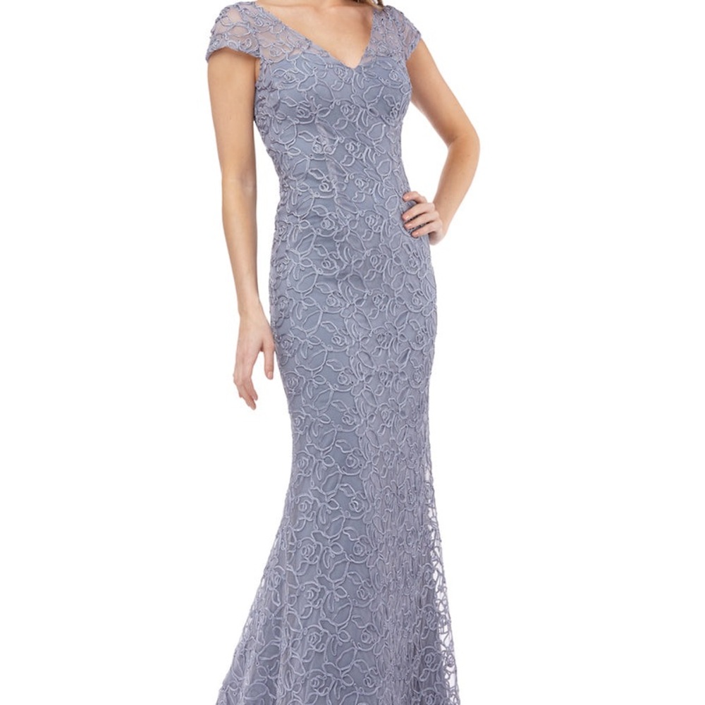 JS Illusion V Neck Cap Sleeve Gown